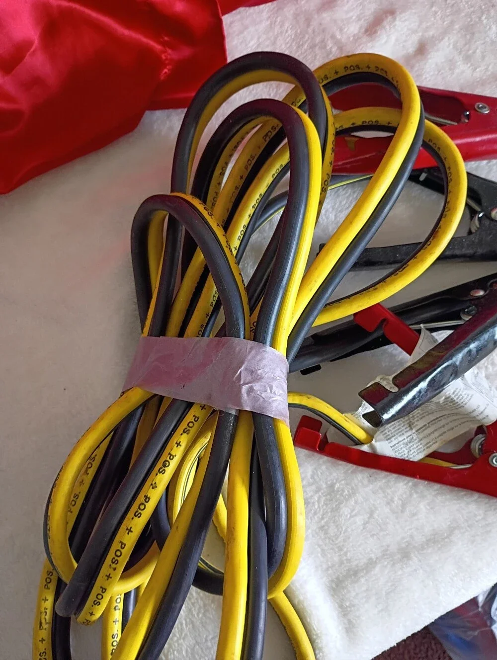Universal Red and Black Jump Start Battery Cables with Yellow Insulated Leads